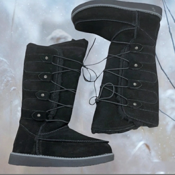 NWT Leather Suede Aussie Marino Shearling Tall Black Boot Mukluk sz 5 - Picture 4 of 6